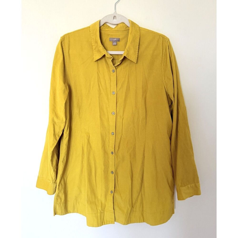 J Jill Mustard Corduroy Ribbed Button Down Fall Lagenlook Tunic Shirt Sz L